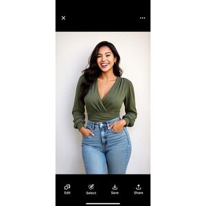 NWT Cider Olive Green‎ V Neck Shirt Bodysuit Size 0XL